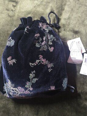 Mica Velvet Burnout Floral Fringe Scarf Wrap Shawl in Gift Bag - NWT Navy One Si